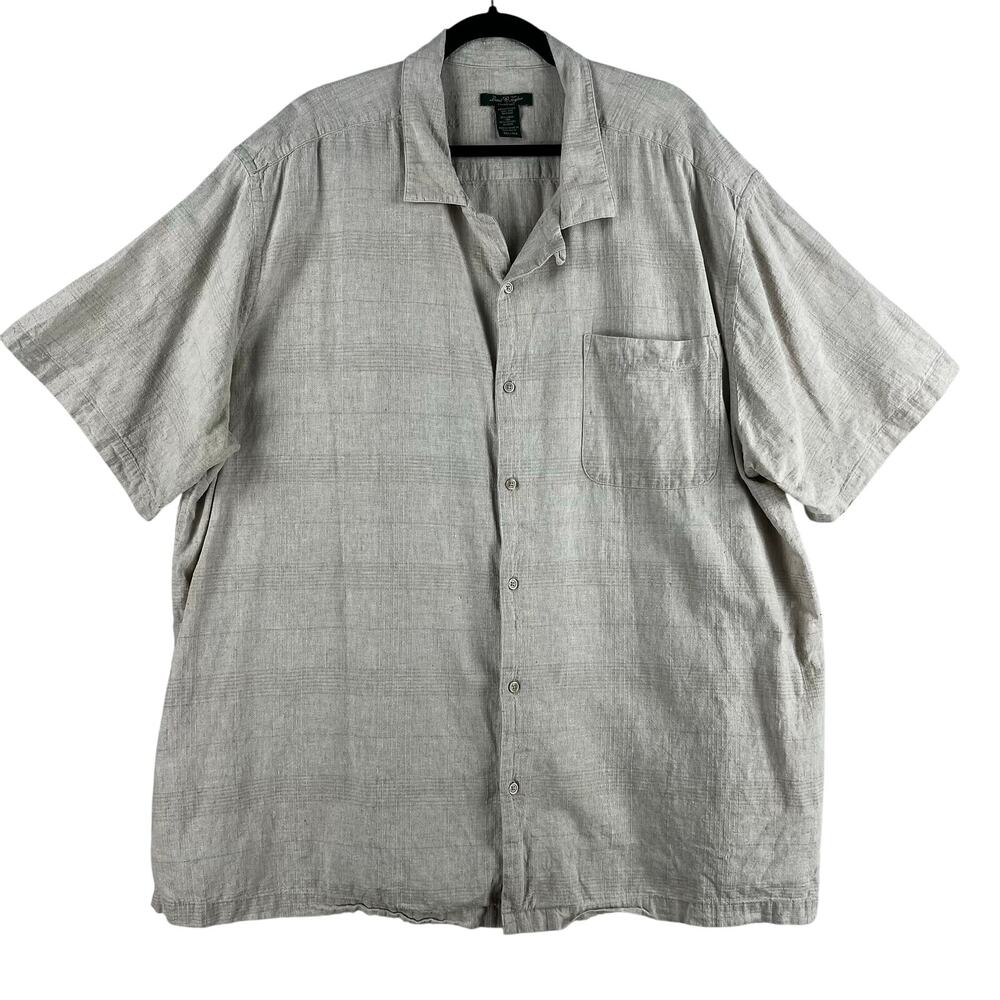 David Taylor Collection Mens Camp Shirt 3XL Oatmeal Linen Cotton Short Sleeve
